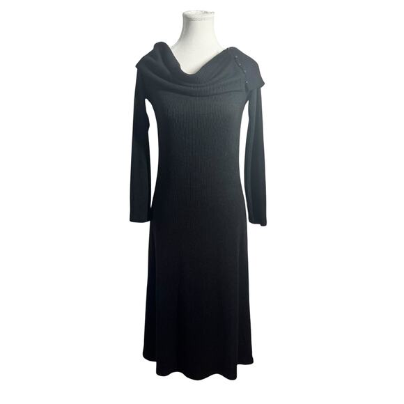 Culture Code Dress Women L Black Cowl Neck Minimal Modest Holiday Ribbed Y2K - Picture 1 of 8